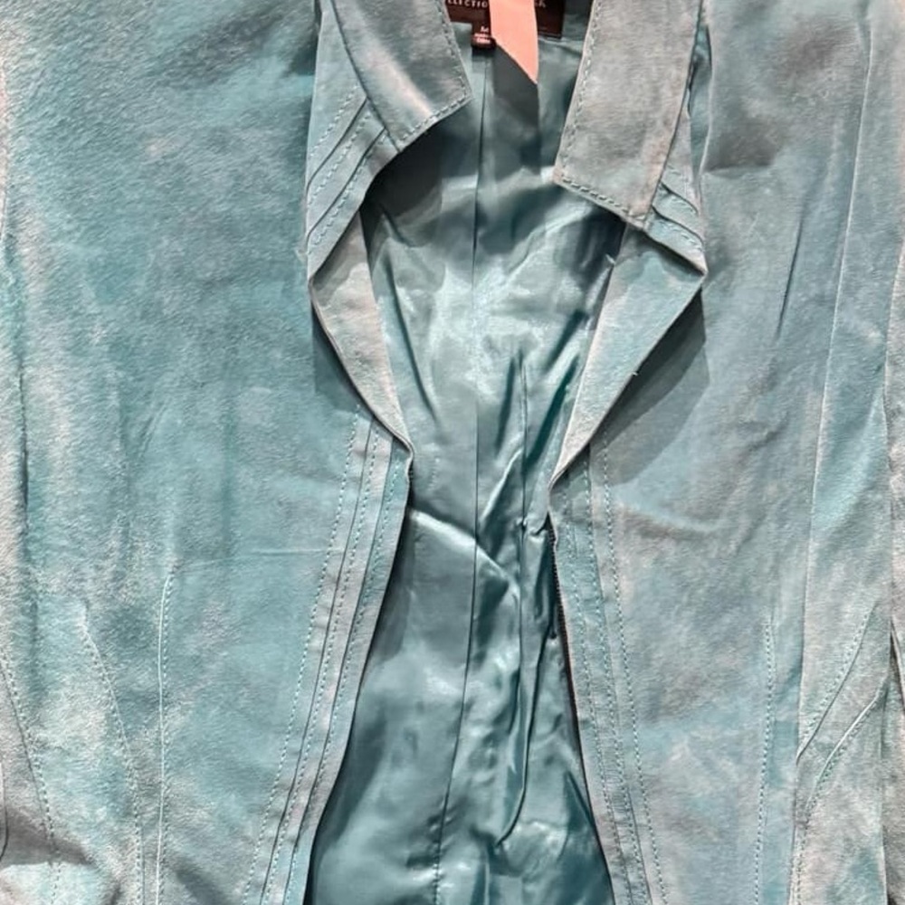 Jones NY 100% real leather suede jacket baby blue MEDIUM - Picture 3 of 6